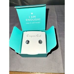 Origami Owl Round Clear Crystal Stud Earrings Silver Tone Bezel Set ER3049